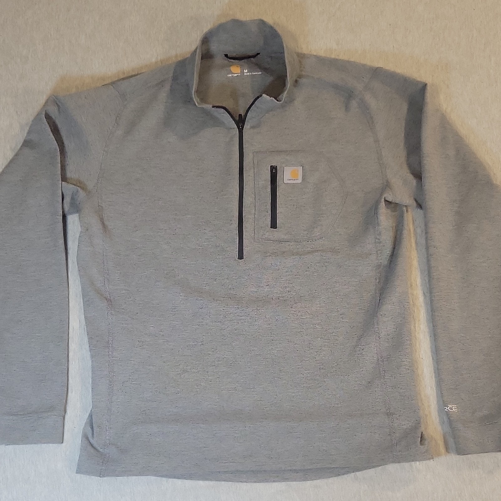 Carhartt Men’s M Gray 1/4 Zip Mock Neck Pullover Pocket Polyester Top